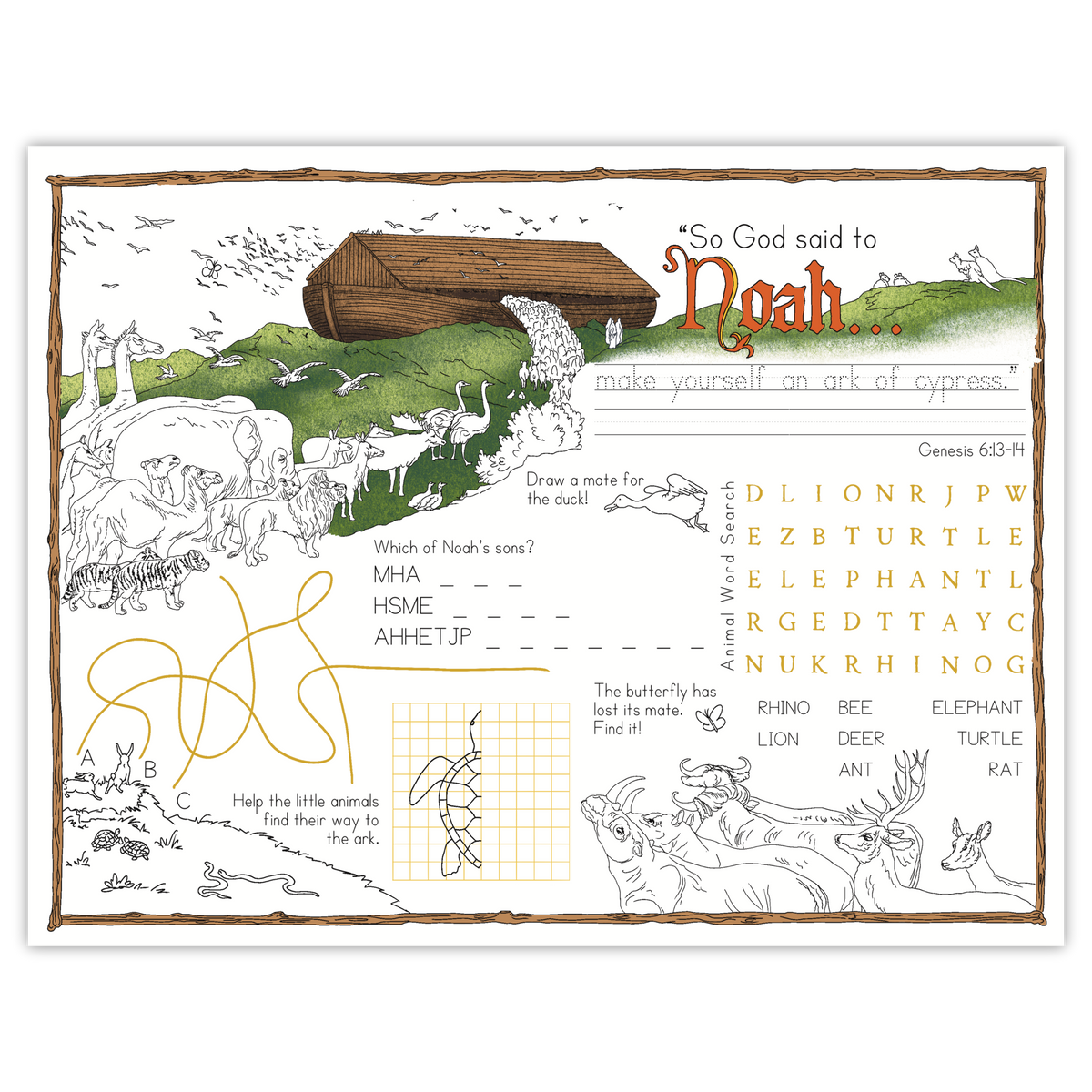 Noah's Ark Bible Activity Placemat