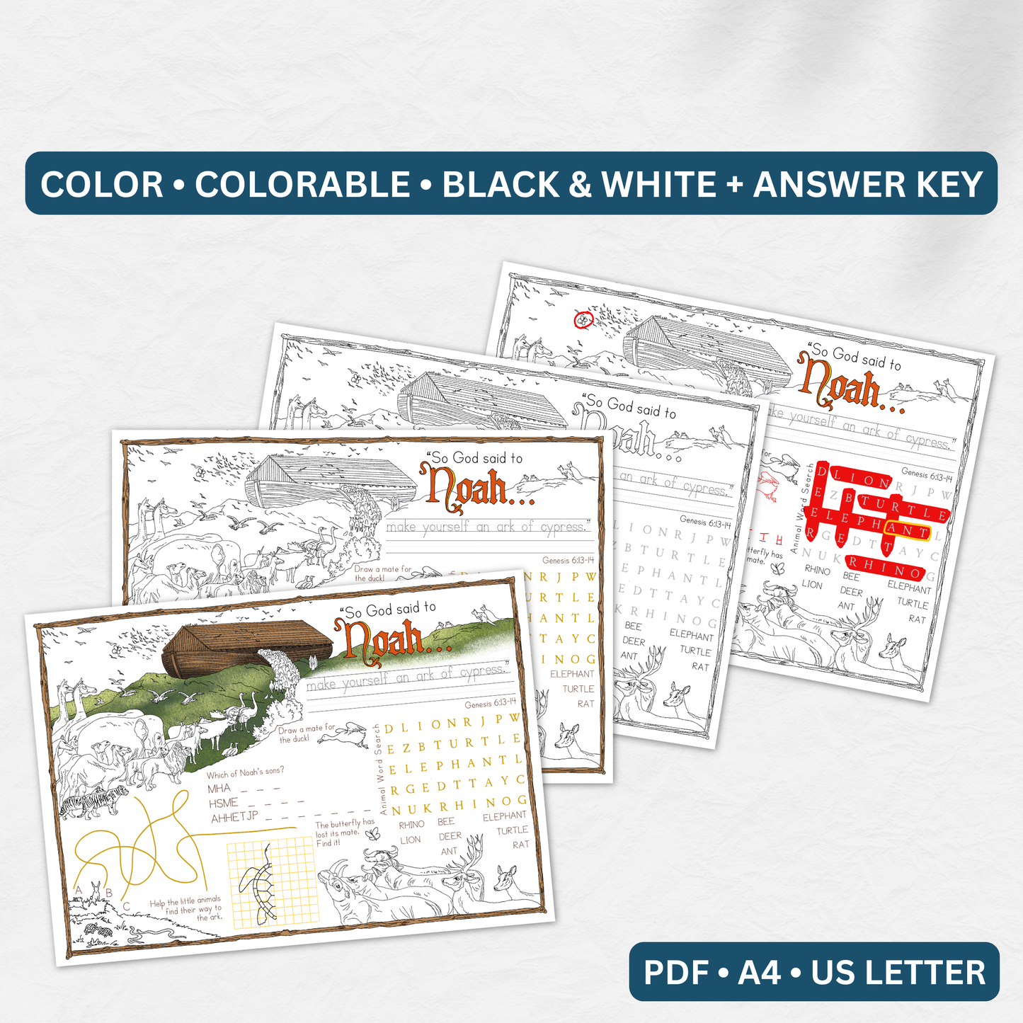 Noah's Ark Bible Activity Placemat