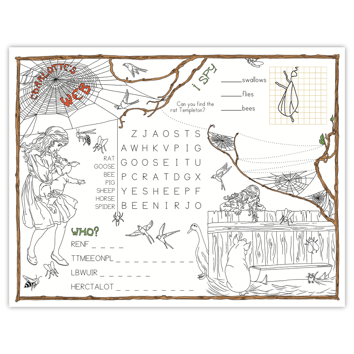 Charlotte's Web Activity Placemat